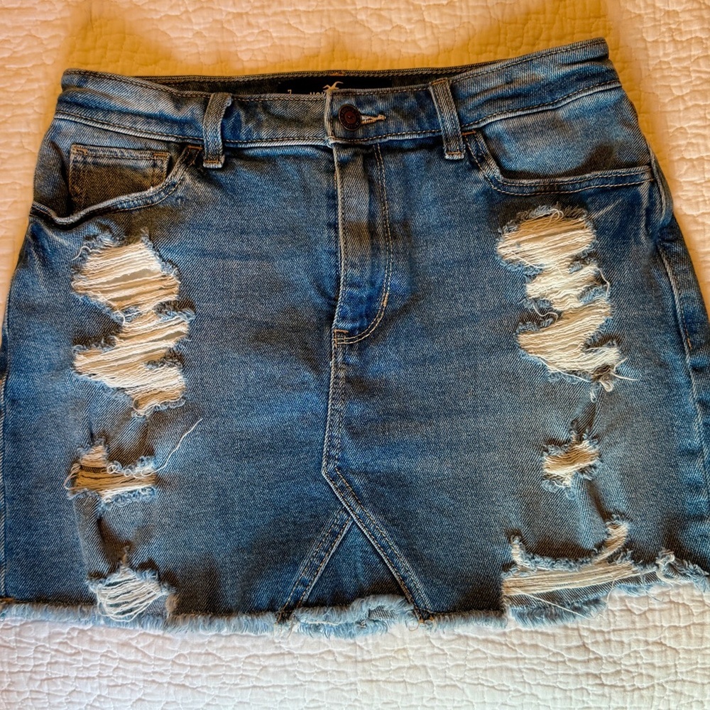 Hollister Blue Distressed Denim Mini Skirt